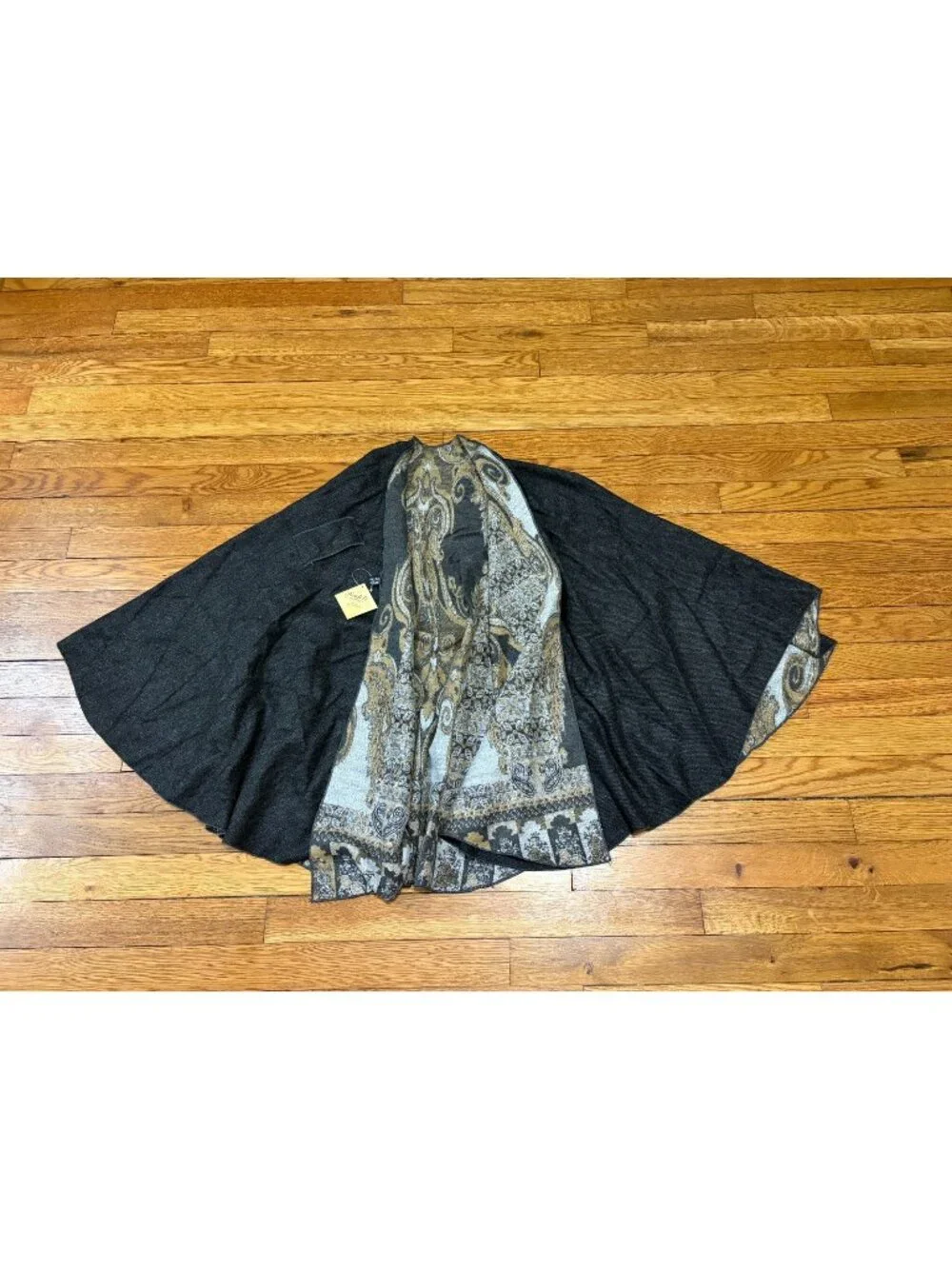Rapti Fashion 100% Cashmere Cape Shawl Reversible Black Brown One Size NWT